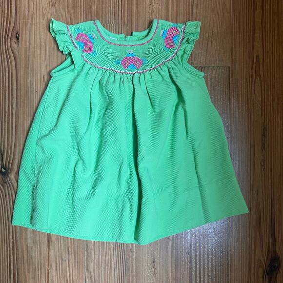Petite Palace green lady bug smocked dress SIZE 9M - Picture 1 of 5
